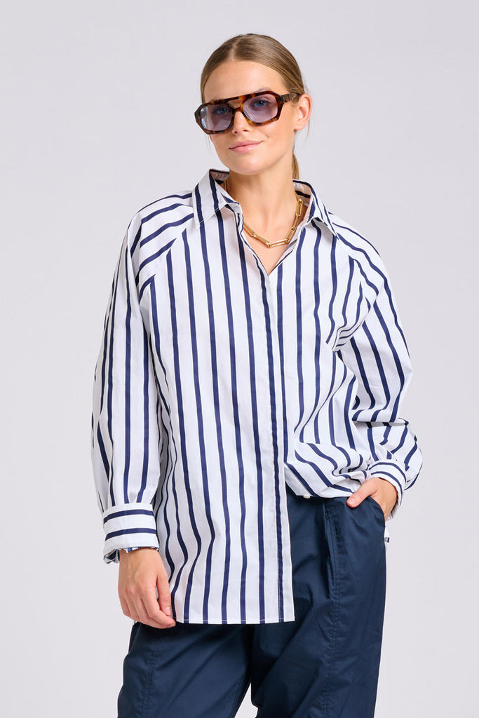 Shirty The Gigi Shirt - White With Navy Stripe