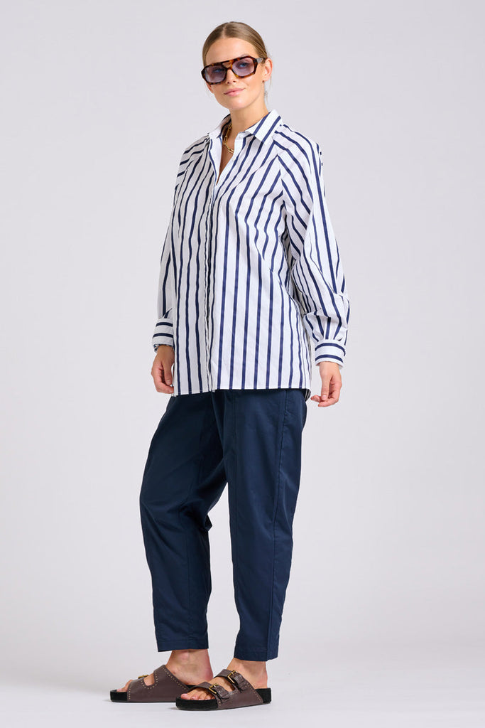 Shirty The Gigi Shirt - White With Navy Stripe