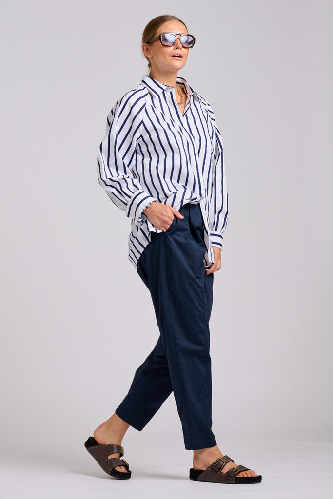 Shirty The Gigi Shirt - White With Navy Stripe