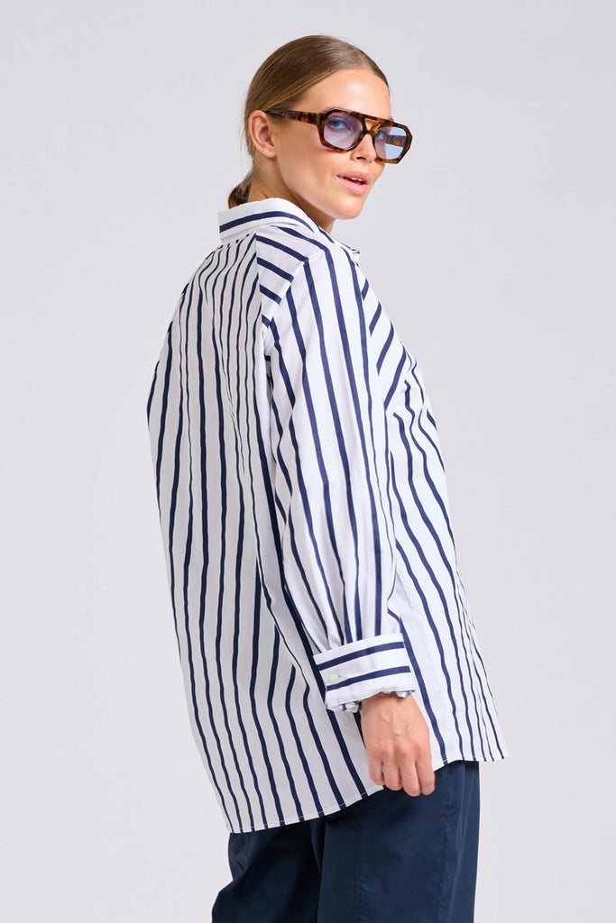 Shirty The Gigi Shirt - White With Navy Stripe