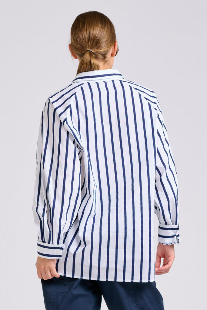 Shirty The Gigi Shirt - White With Navy Stripe