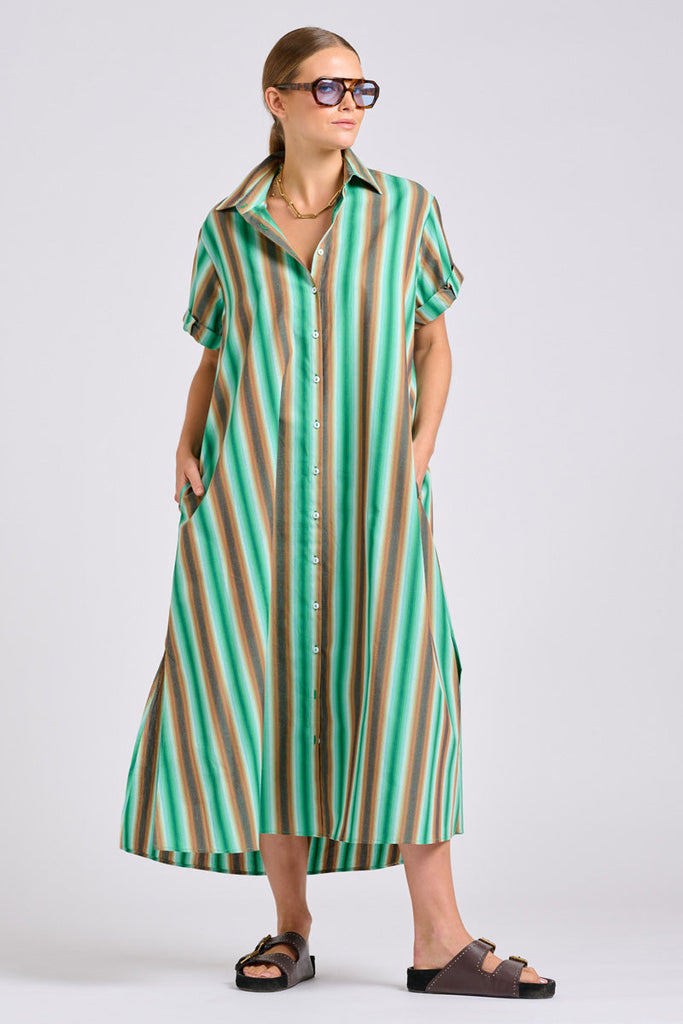 Shirty The Lucy Dress - Green Sky Stripe