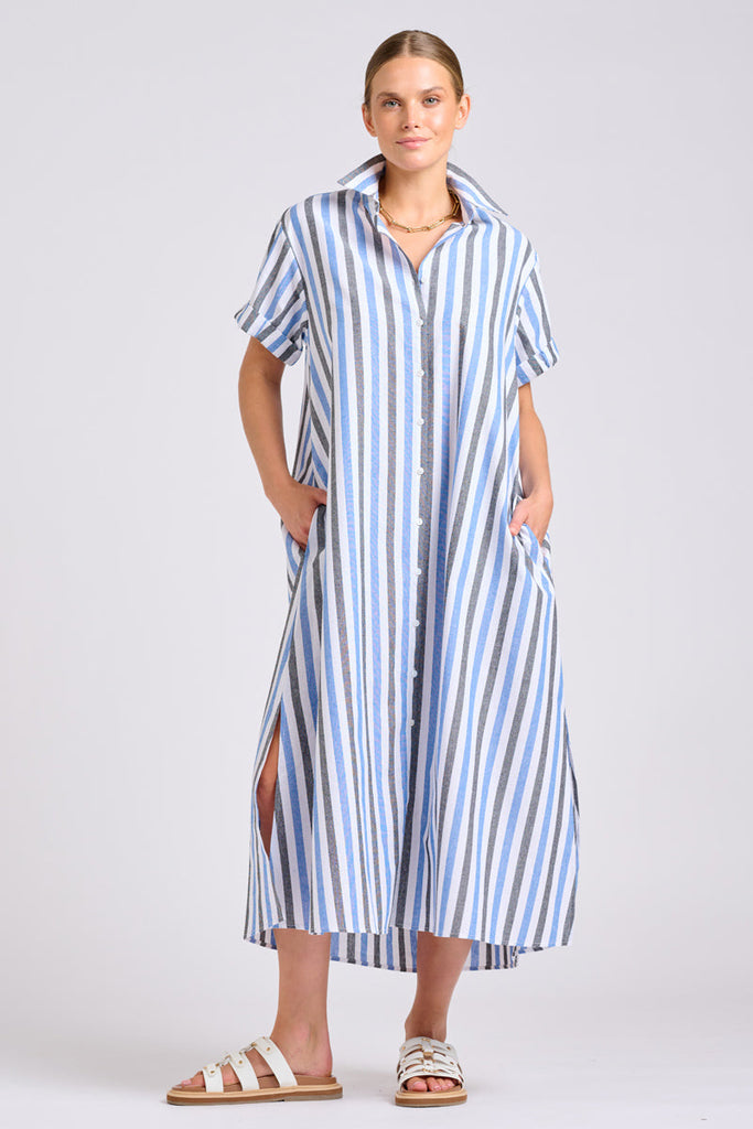 Shirty The Lucy Oversized Shirt Dress - Blue Stripes