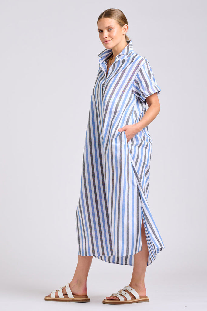 Shirty The Lucy Oversized Shirt Dress - Blue Stripes
