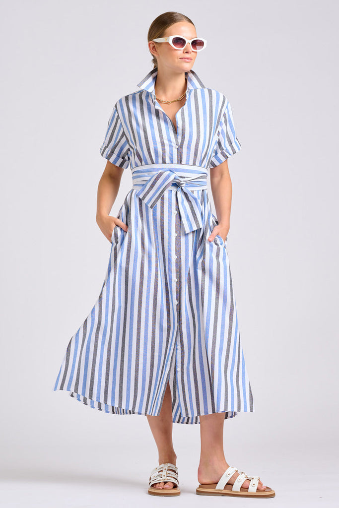 Shirty The Lucy Oversized Shirt Dress - Blue Stripes