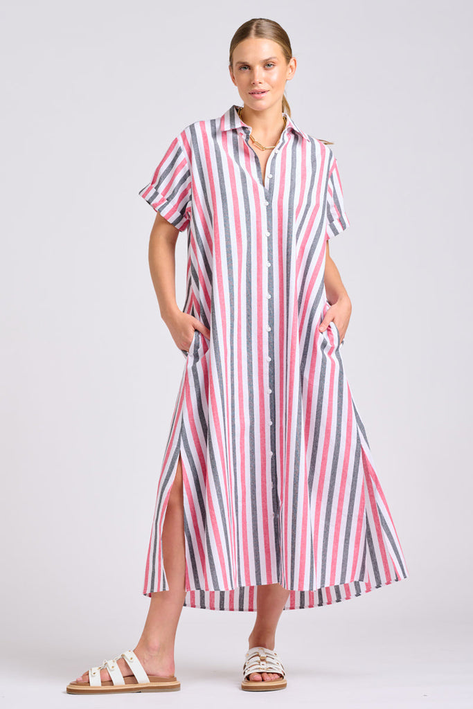 Shirty The Lucy Oversized Shirt Dress - French Navy and Red Stripes