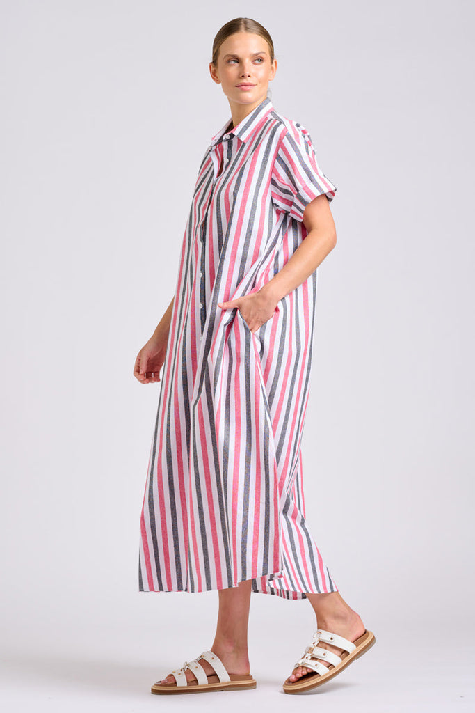 Shirty The Lucy Oversized Shirt Dress - French Navy and Red Stripes