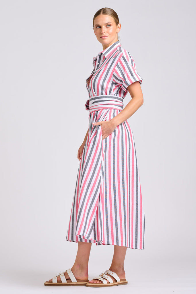 Shirty The Lucy Oversized Shirt Dress - French Navy and Red Stripes