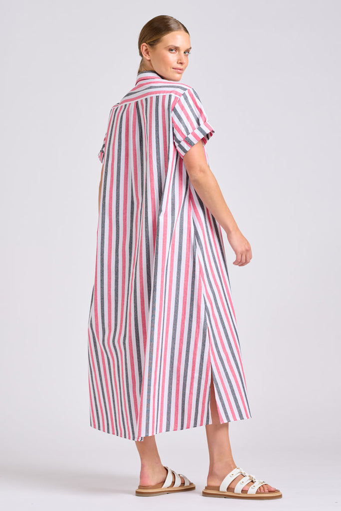 Shirty The Lucy Oversized Shirt Dress - French Navy and Red Stripes