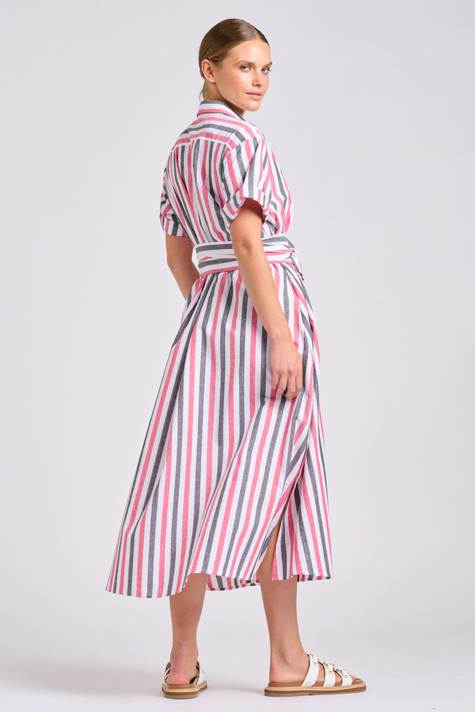 Shirty The Lucy Oversized Shirt Dress - French Navy and Red Stripes