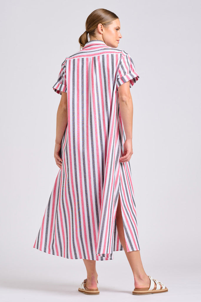 Shirty The Lucy Oversized Shirt Dress - French Navy and Red Stripes