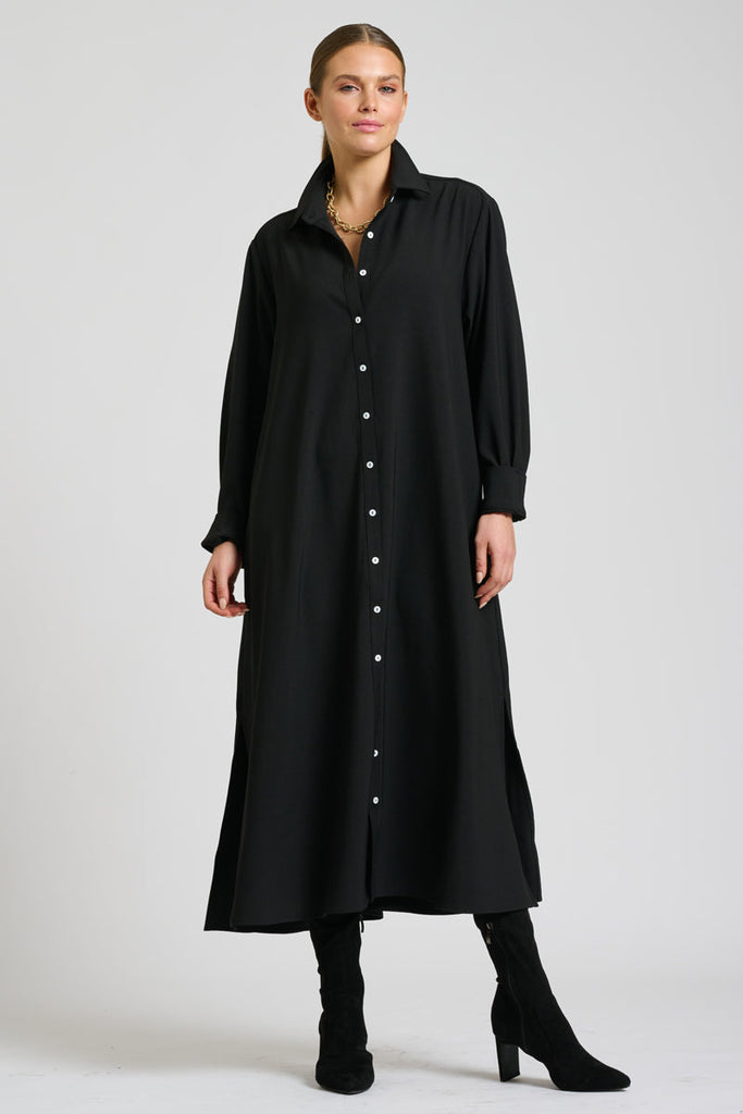 Shirty The Luna Crepe Long Long Shirt Dress - Black