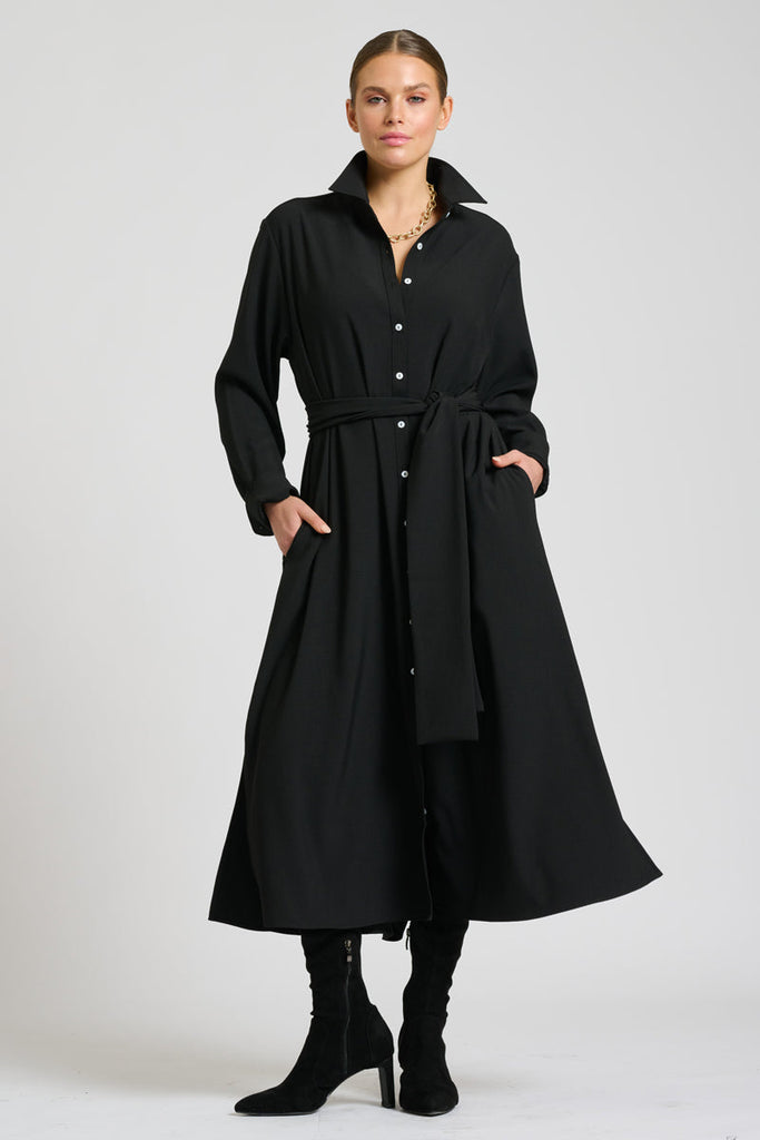Shirty The Luna Crepe Long Long Shirt Dress - Black