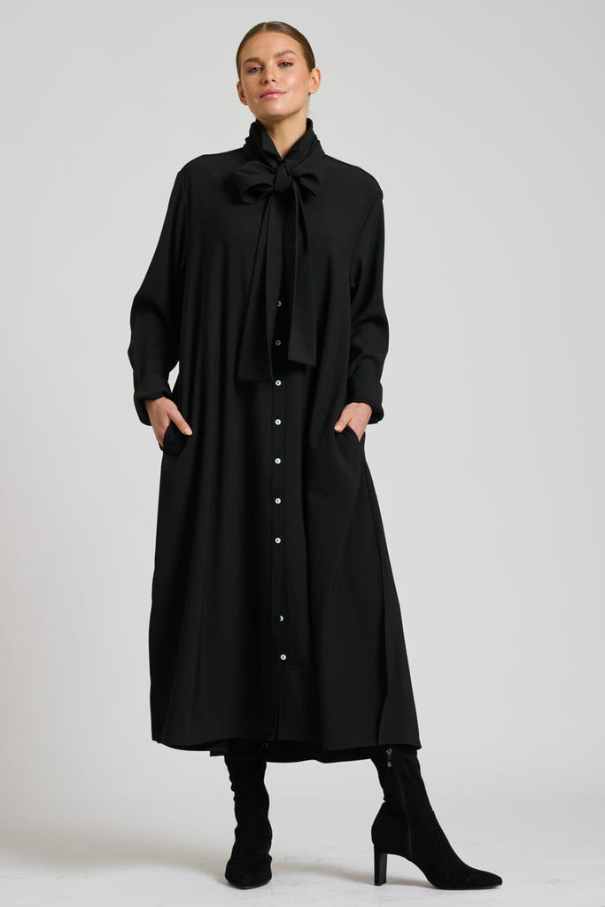 Shirty The Luna Crepe Long Long Shirt Dress - Black
