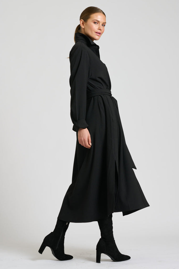 Shirty The Luna Crepe Long Long Shirt Dress - Black