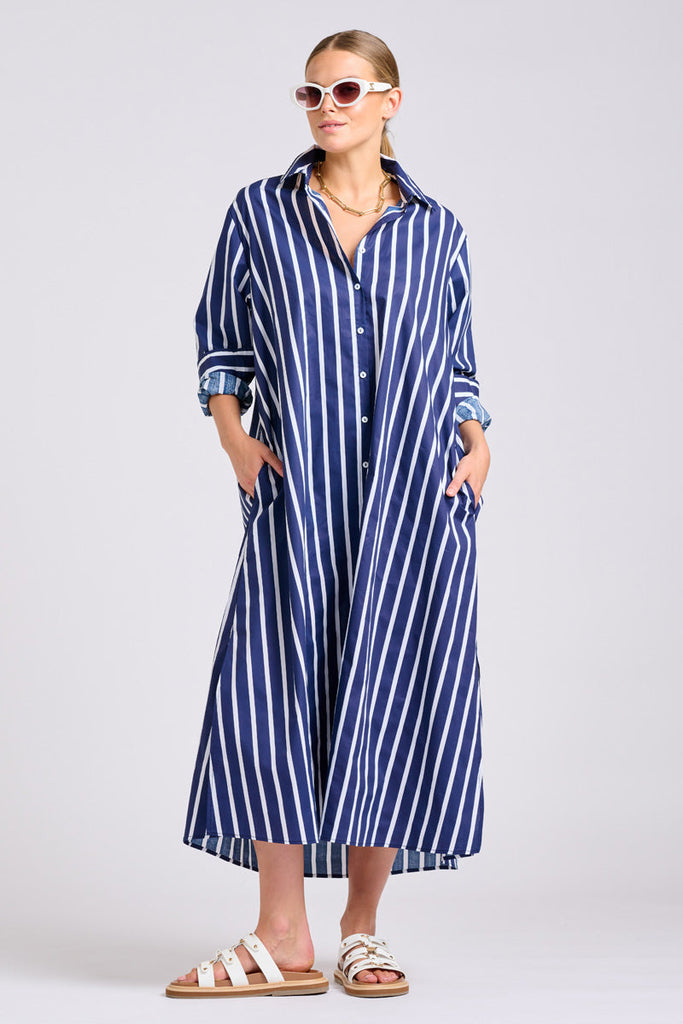 Shirty The Luna Dress - Navy with White Stripe