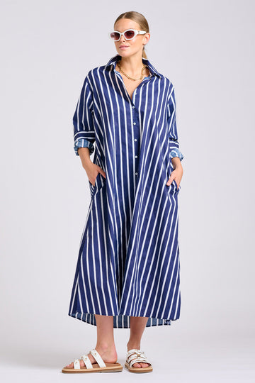 Shirty The Luna Dress - Navy with White Stripe
