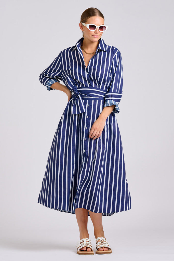 Shirty The Luna Dress - Navy with White Stripe