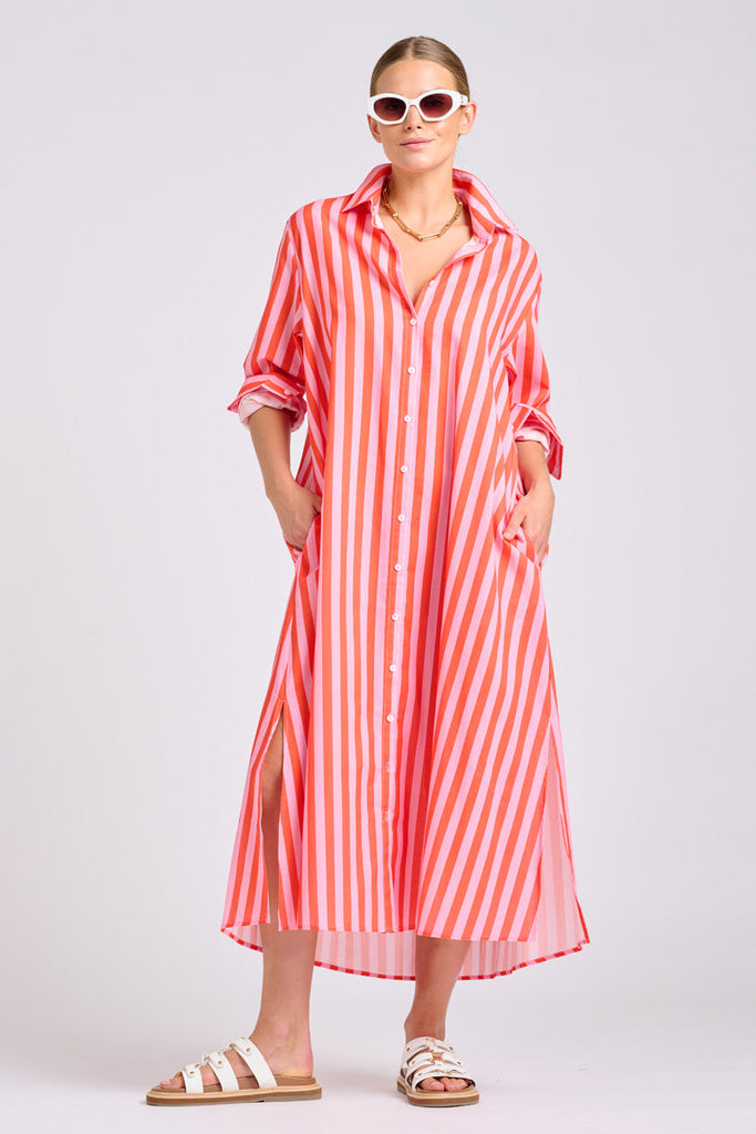 Shirty The Luna Dress - Pink Papaya Stripe