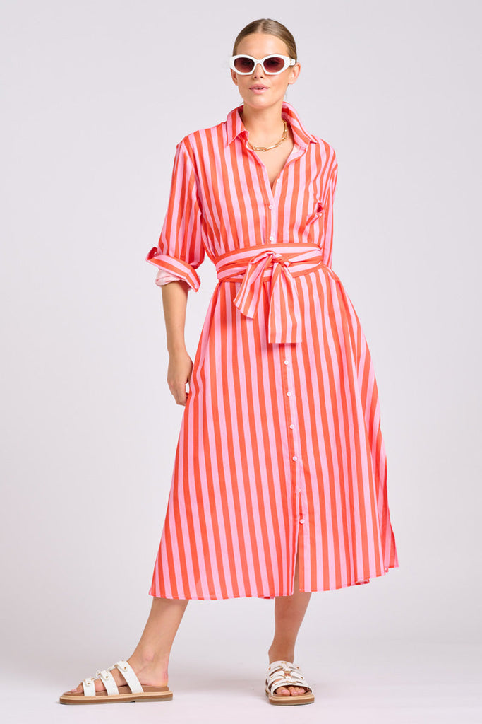 Shirty The Luna Dress - Pink Papaya Stripe