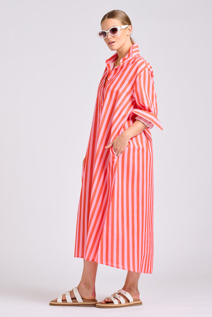 Shirty The Luna Dress - Pink Papaya Stripe