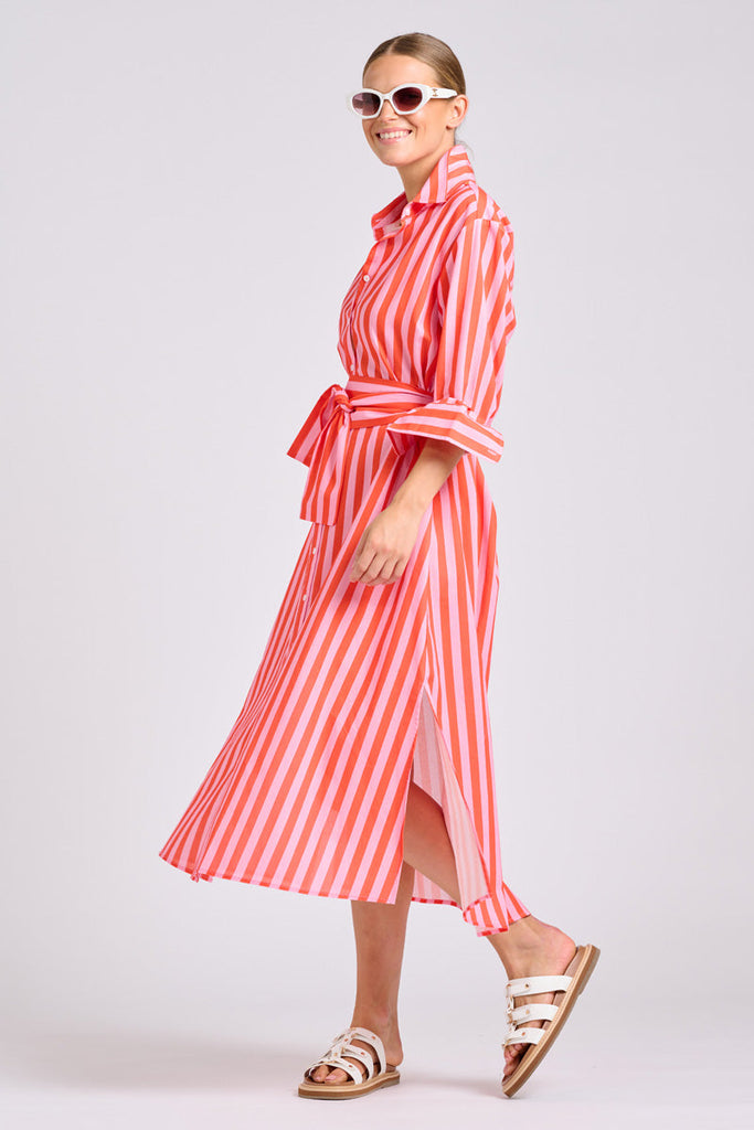 Shirty The Luna Dress - Pink Papaya Stripe
