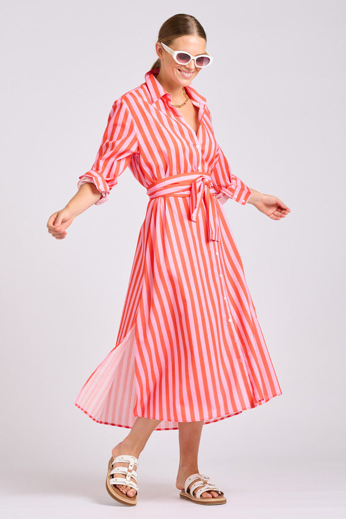 Shirty The Luna Dress - Pink Papaya Stripe