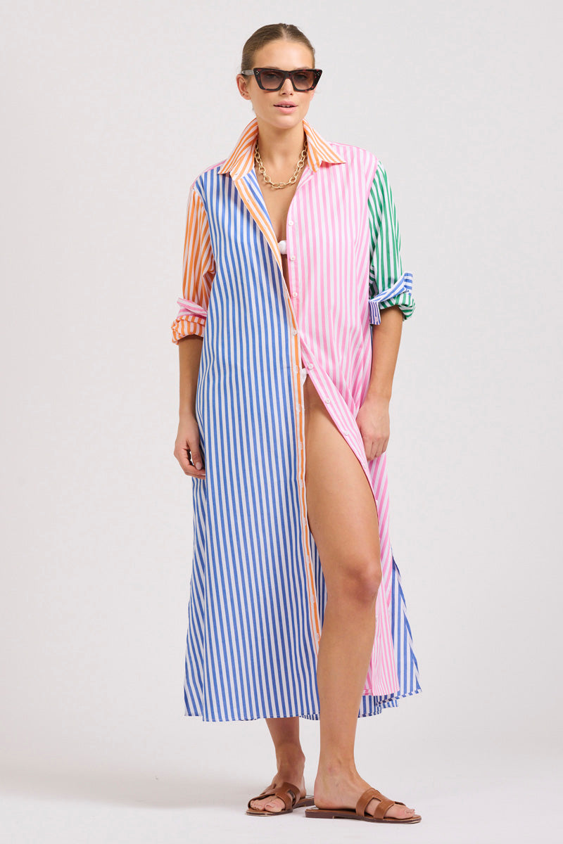 The Luna Oversized Long Shirtdress Bright Stripe Combo – shirty