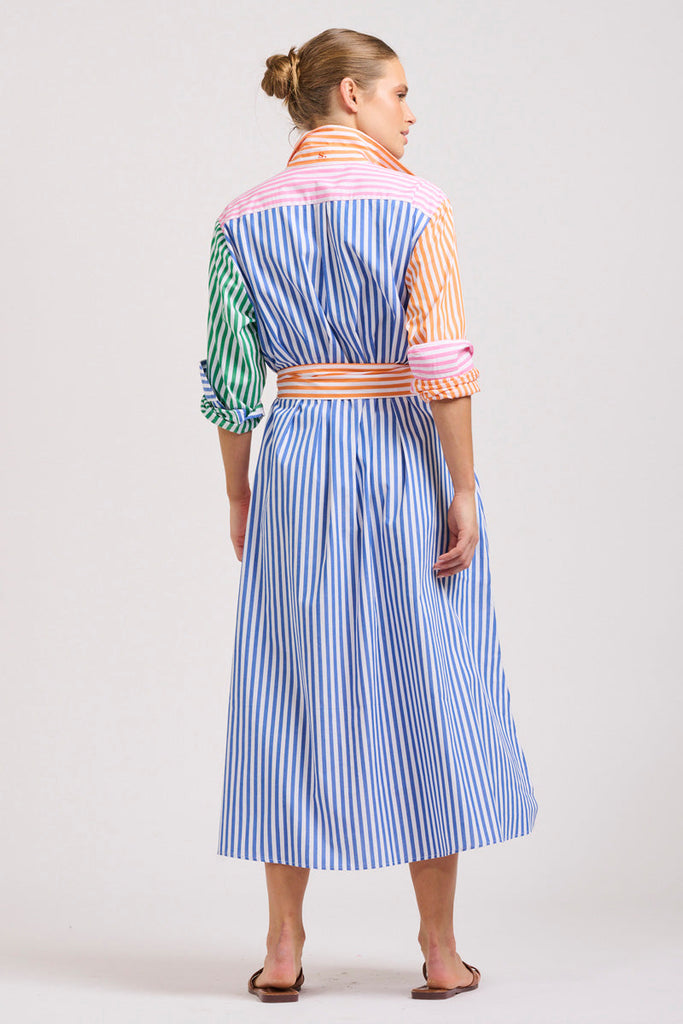 The Luna Oversized Linen Long Shirtdress - Bright Stripe Combo
