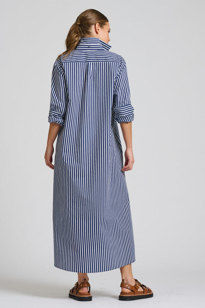 Shirty The Luna Oversized Long Line Shirt Dress - Navy Thick Stripe