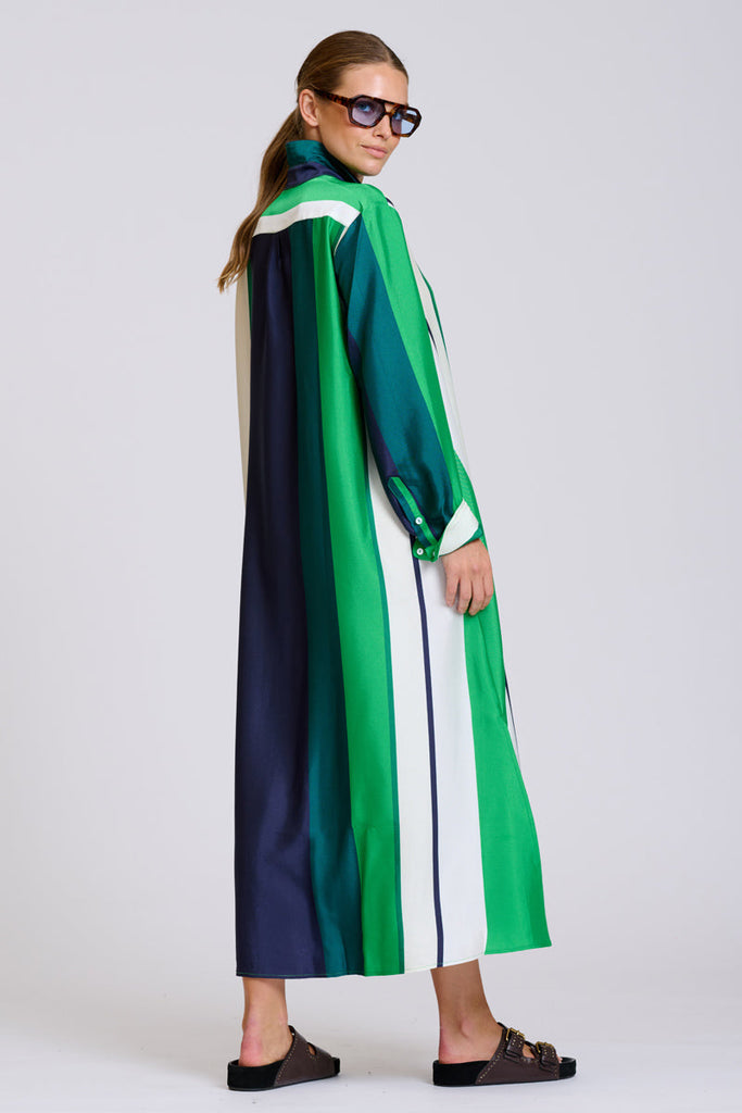 Shirty The Luxe Luna Longline Shirt Dress - Navy and Green Bold Stripes
