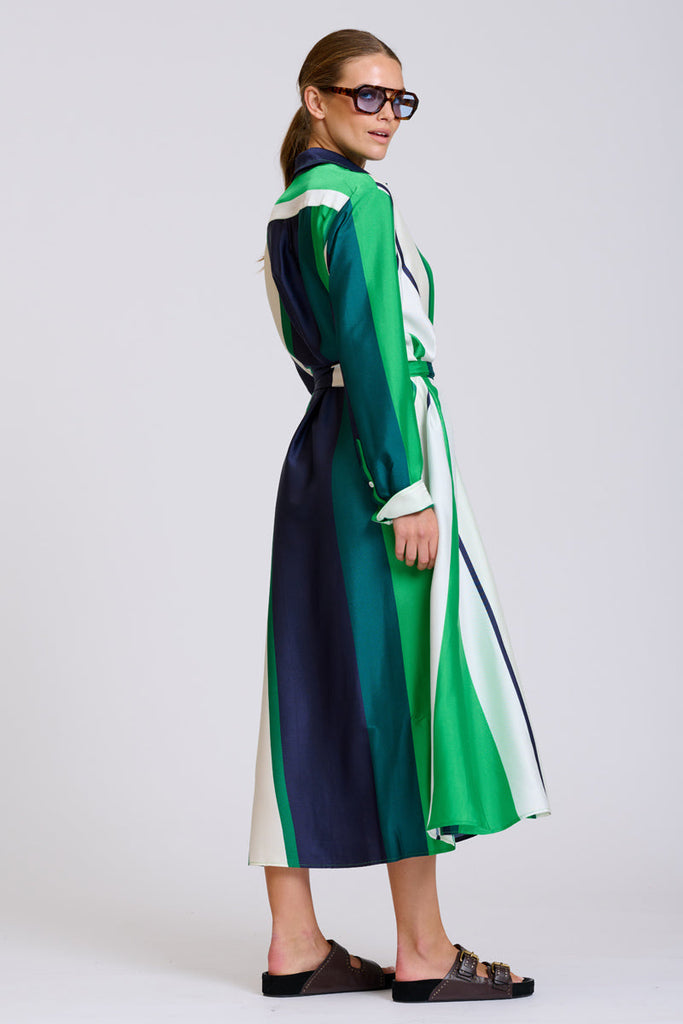 Shirty The Luxe Luna Longline Shirt Dress - Navy and Green Bold Stripes