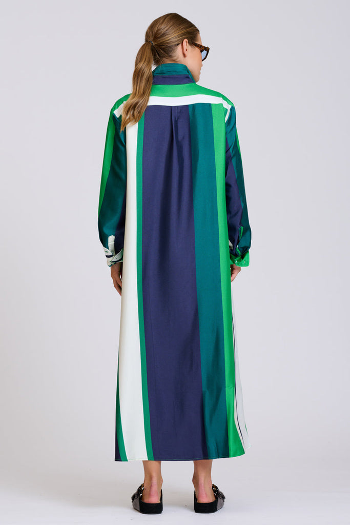 Shirty The Luxe Luna Longline Shirt Dress - Navy and Green Bold Stripes