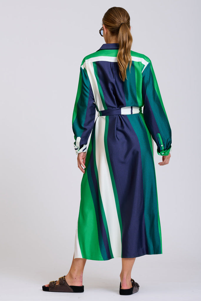 Shirty The Luxe Luna Longline Shirt Dress - Navy and Green Bold Stripes