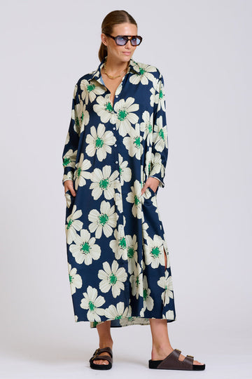 Shirty The Luxe Luna Longline Shirt Dress - Navy and Green Floral