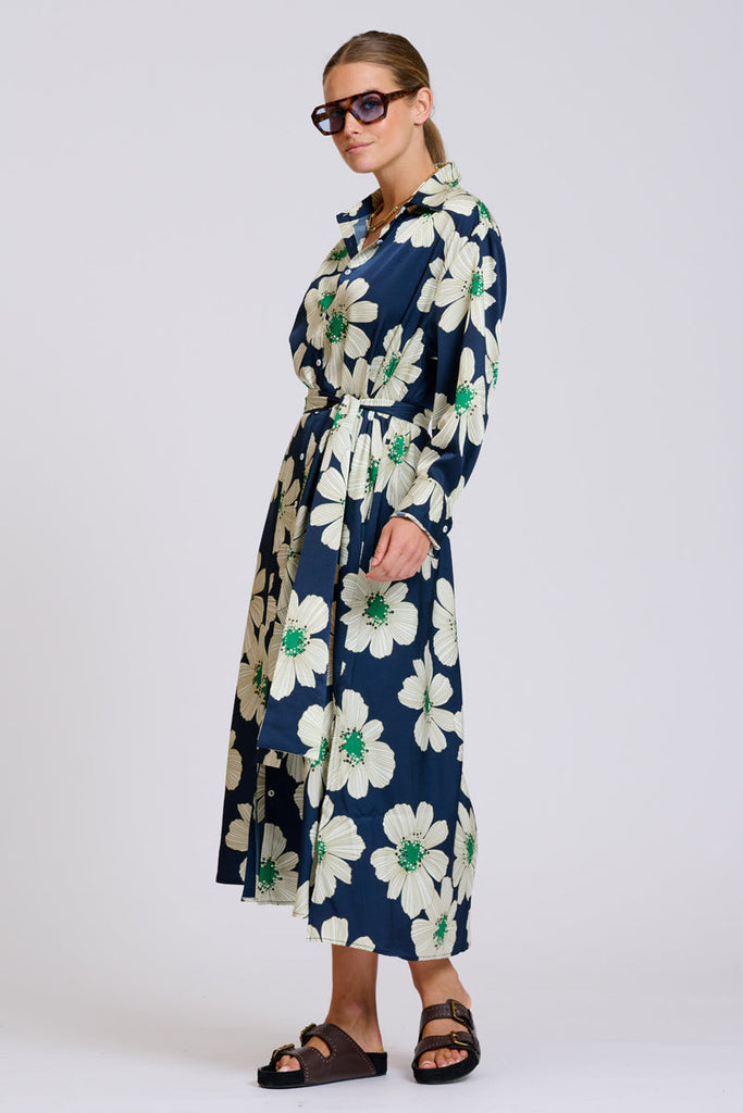 Shirty The Luxe Luna Longline Shirt Dress - Navy and Green Floral