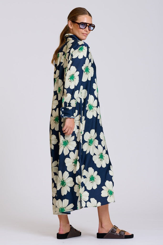 Shirty The Luxe Luna Longline Shirt Dress - Navy and Green Floral