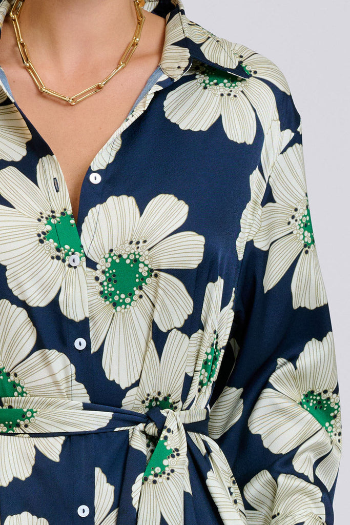 Shirty The Luxe Luna Longline Shirt Dress - Navy and Green Floral