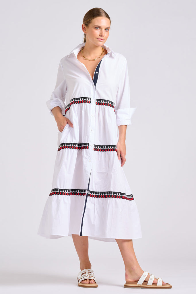 Shirty The Marlo Shirt Dress - White with People Trim