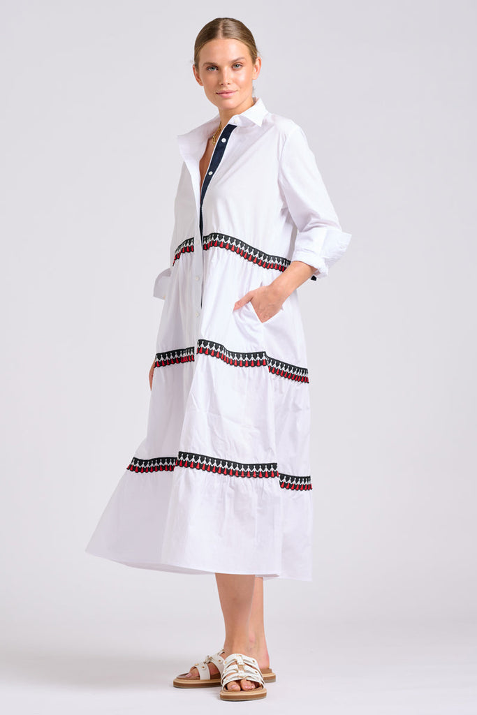 Shirty The Marlo Shirt Dress - White with People Trim