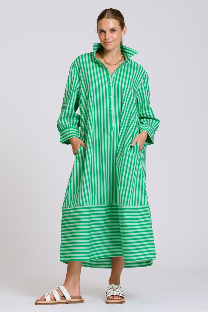 Shirty The Martha Oversized Shirt Dress - Double Green Stripe