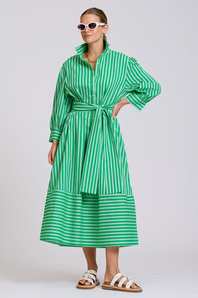 Shirty The Martha Oversized Shirt Dress - Double Green Stripe
