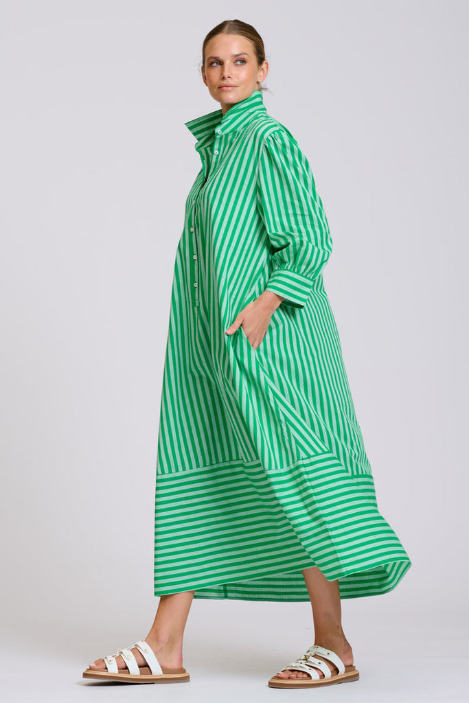 Shirty The Martha Oversized Shirt Dress - Double Green Stripe