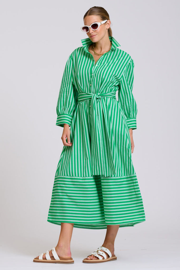Shirty The Martha Oversized Shirt Dress - Double Green Stripe