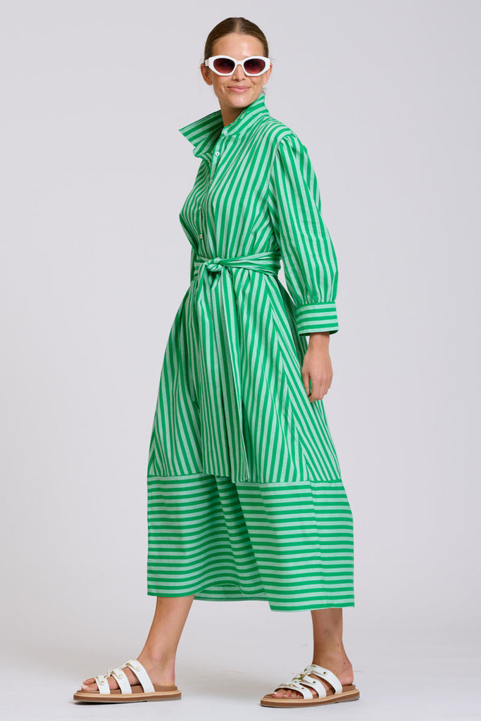 Shirty The Martha Oversized Shirt Dress - Double Green Stripe