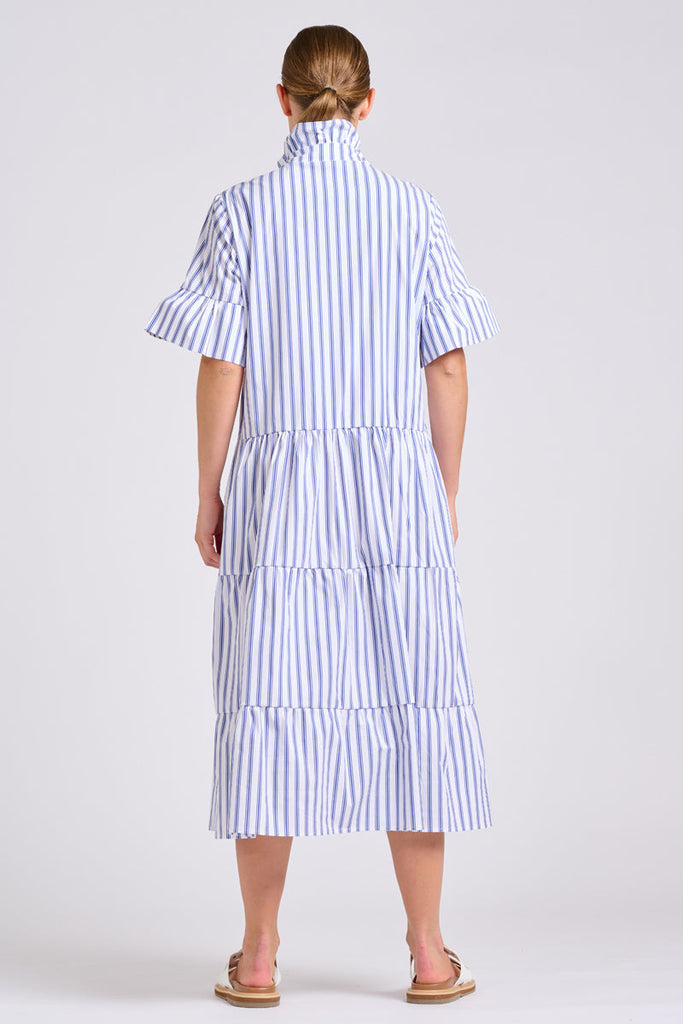 Shirty The Molly Oversized Shirt Dress - White with Azure Ticking
