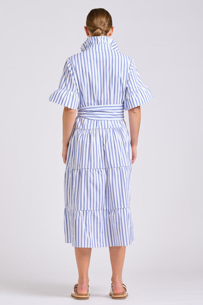Shirty The Molly Oversized Shirt Dress - White with Azure Ticking