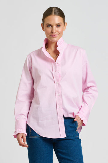 Shirty The Olivia Classic Cut Shirt Flannel Frill - Pink Oxford
