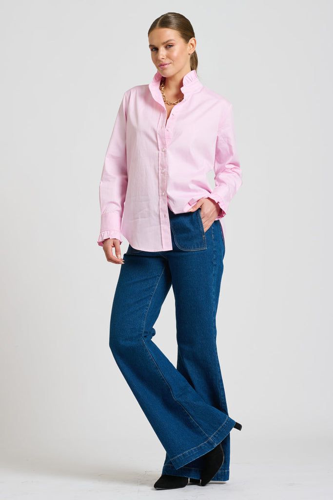 Shirty The Olivia Classic Cut Shirt Flannel Frill - Pink Oxford