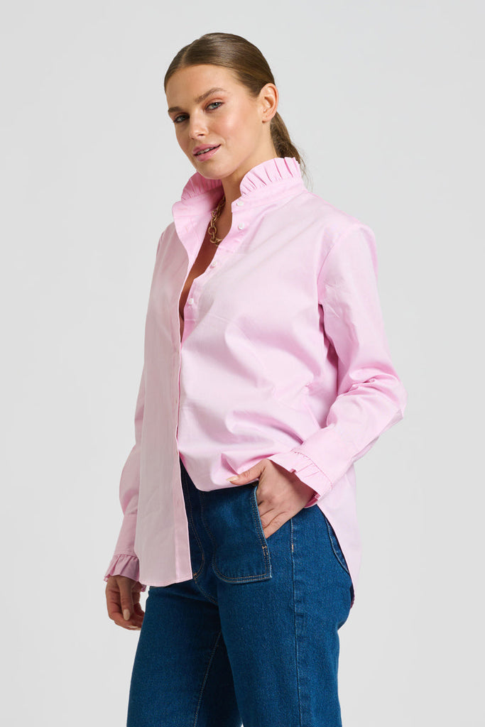 Shirty The Olivia Classic Cut Shirt Flannel Frill - Pink Oxford